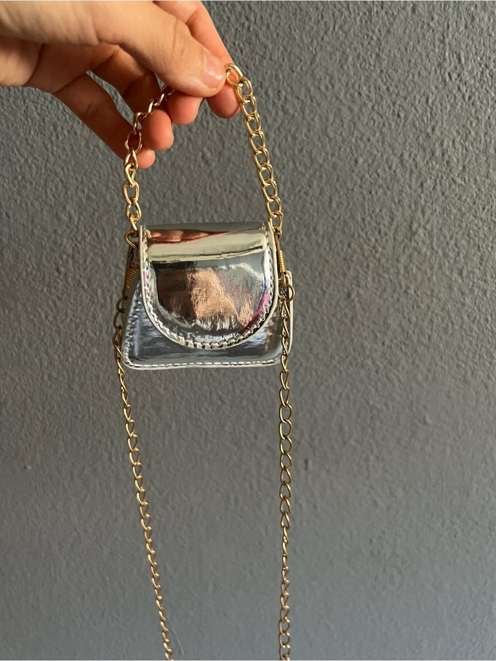 Silver coins Mini Crossbody Bag with Gold Chain - Picture 4 of 7